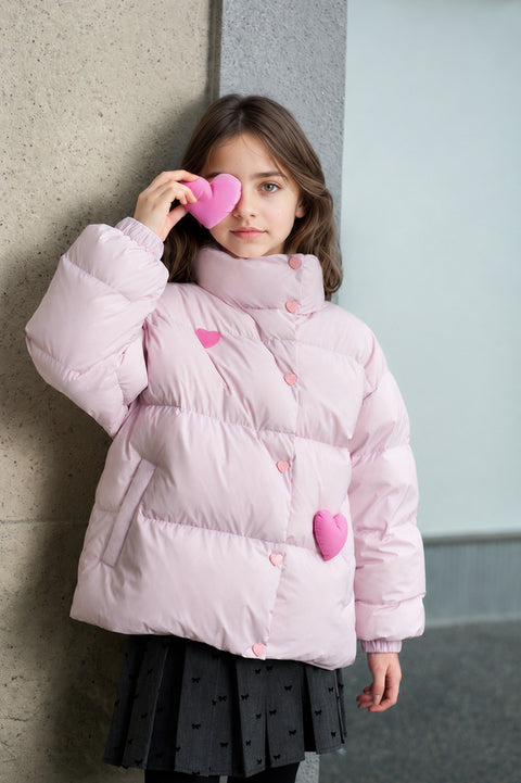 Girls Heart Detail Puffer Jacket