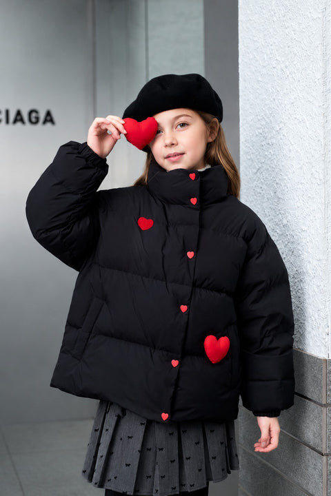 Girls Heart Detail Puffer Jacket