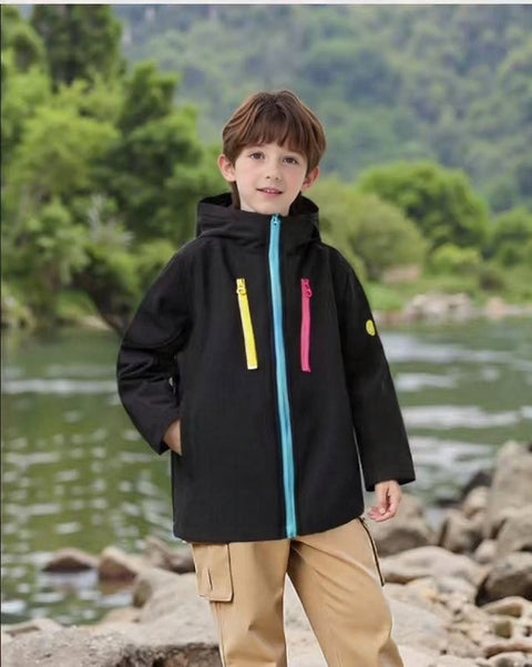 Kids Softshell Hooded Jacket with Rainbow Zip