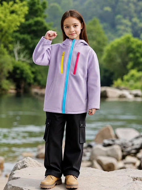 Kids Softshell Hooded Jacket with Rainbow Zip