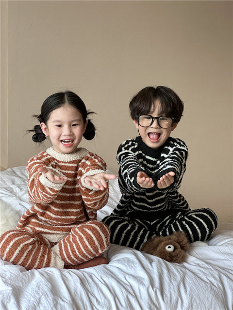 2026 NEW Winter Kids' Warm Striped Pajama Set