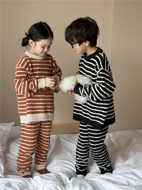 2026 NEW Winter Kids' Warm Striped Pajama Set
