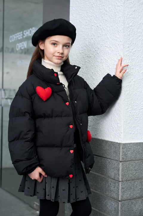 Girls Heart Detail Puffer Jacket