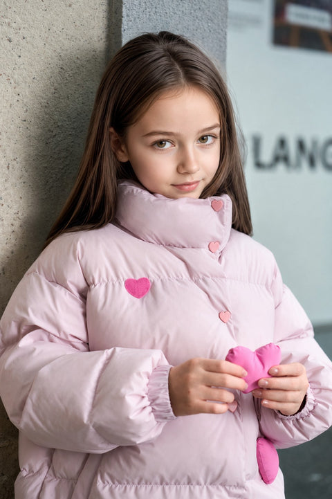 Girls Heart Detail Puffer Jacket